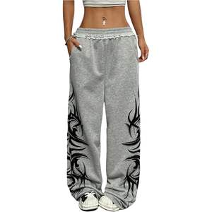 Pantalones Deportivos Anchos Y2K Personalizados para Mujer, Estampado Tribal Gris, Transpirables, con Bolsillos - Product Image 4