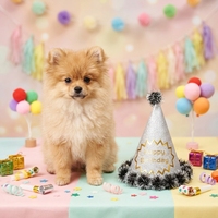 Chapeaux coniques en papier brillants pour anniversaire, petits, en carton nacré, avec pompons en guirlande et cordon élastique, vente en gros