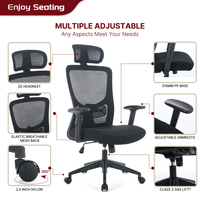 Chaise de bureau ergonomique à dossier haut en maille, avec appui-tête et accoudoirs réglables, certifiée BIFMA, pivotante, pour cadres et personnel