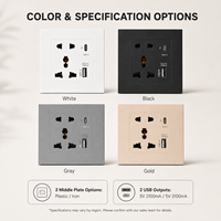Prise murale universelle avec USB A et Type C 10A 2 prises 5V 2100mA/3100mA Prise de charge 4 couleurs OEM ODM