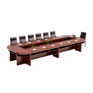 Table de conférence rectangulaire en placage de bois massif, durable, pour usage commercial, table de réunion et de négociation multi-personnes - Product Image 4