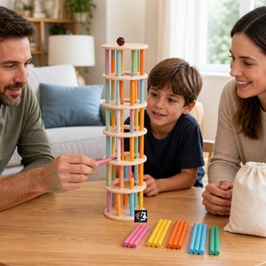 Jeu de <span class=keywords><strong>Tour</strong></span> en <span class=keywords><strong>Bois</strong></span> Pallina avec Bâtons Colorés, Balle et Sac pour Jeu de Table en Famille OEM - Product Image 4