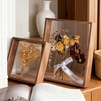Cadre photo en bois avec fleurs séchées, support de présentation décoratif, boîte à ombre en plexiglas double face flottante