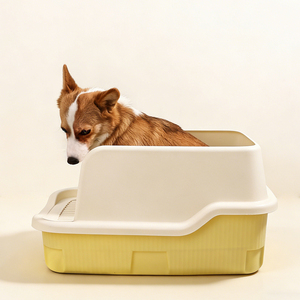 Toilette pour chien moderne à trois côtés avec protection anti-éclaboussures, bac à litière pour l'apprentissage de la propreté des chiots avec <span class=keywords><strong>grille</strong></span> en acier inoxydable, convient aux animaux de petite et moyenne taille - Product Image 6