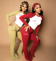Ensemble de vêtements de détente pour femmes Y2K avec logo personnalisé, chemise à manches raglan longues, bandeau et leggings