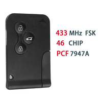 Clé de carte de véhicule à distance pour Renault Megane Ii Scenic Ii Grand Scenic Ii 2003-2008 3 boutons de remplacement 433Mhz Pcf7947A 46 Chip