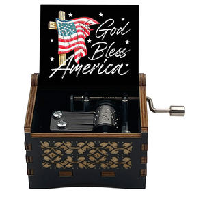 Boîte à <span class=keywords><strong>musique</strong></span> vintage God Bless America en bois sculpté à la main pour la décoration de la maison, cadeau parfait pour les fans et les amis - Product Image 2