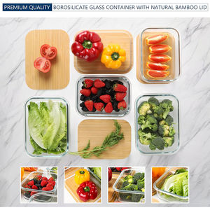 Couvercles en bois de bambou écologique à haute teneur en borosilicate Conteneurs de stockage des aliments Conteneur de stockage de fruits Boîte à lunch en verre pour l'extérieur - Product Image 5