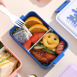 Cartoon Cuteness Rectangle Plastic Lid <b>Lunch</b> <b>Box</b> Set Water Cup Microwave Heatable Portable Sealed 2 <b>Compartments</b> Back School <b>Box</b> - Product Image 5