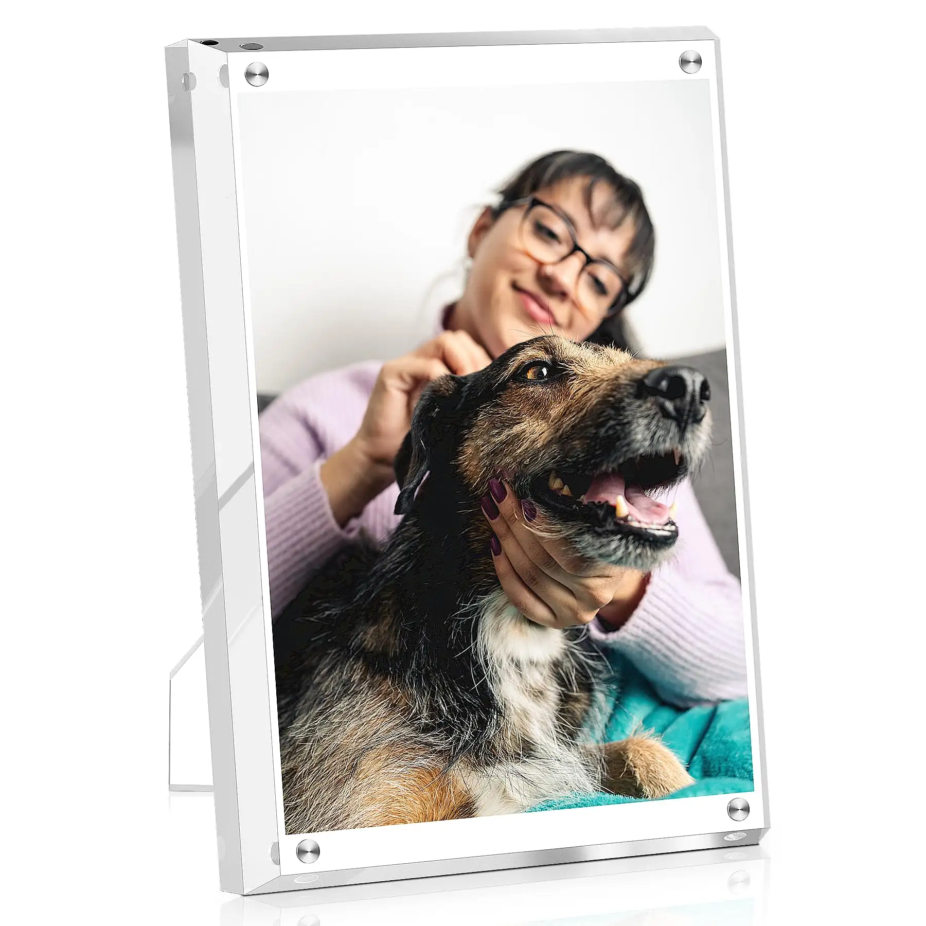 Custom High Quality 4x6 Inch Desktop Frameless Acrylic Photo Frame Magnetic With Bracket