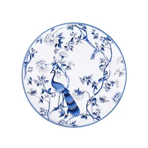 Set Keramik Seri Merak Biru, Set Piring Makan Malam Rumah Gaya Eropa Warna-warni, Mangkuk Makanan Penutup TS04206
