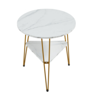 Table basse ronde minimaliste avec surface à motifs en marbre à 2 niveaux élégants pieds en épingle à cheveux en or Table d'extrémité pour salon maison