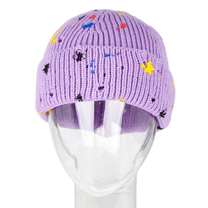 Tùy chỉnh đau khổ hiệu ứng sơn giật gân in logo mùa đông dệt kim hat Chất lượng cao Shinny màu sắc có tính năng thiết kế sọ - Product Image 6