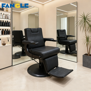 Silla moderna de peluquero de cuero negro, muebles de salón de fondo redondo negro, silla reclinable para hombre, silla para pelar, venta al por mayor - Product Image 1