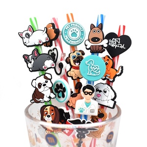 6-8mm personalizado al por mayor reutilizable perro paja encantos Toppers Kawaii gato silicona paja Toppers lindo Animal perros de compañía - Product Image 3