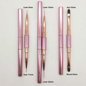优质合成美发刷套装2合1双头指甲平凝胶内胆刷粉色金属手柄内胆刷指甲 - Product Image 5