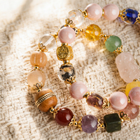 Bracelet porte-bonheur Pixiu de style chinois en quartz rose naturel, quartz fraise, calcédoine violette fumée, bracelet élastique perlé, bijoux