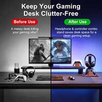 Support de manette en bois massif et métal avec support double pour manettes et casque et rangement modulaire pour bureau de salle de jeux