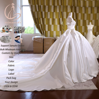 Gaun Pengantin Satin 3778 Sweetheart, Gaun Pernikahan Mewah Ukuran Besar, Model Ball Gown Chapel Train Panjang Menyentuh Lantai, Hiasan Bunga dan Manik-Manik untuk Ibu Pengantin
