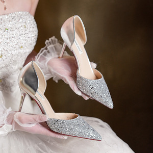 Escarpins de mariée à bout pointu, talon aiguille, strass, bride arrière, chaussures de mariage à talon haut 6691-3 - Product Image 1