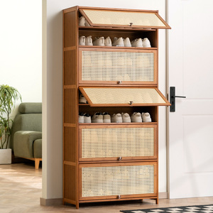 Mueble Zapatero de Madera Maciza con Puertas de Ratán, Ahorro de Espacio, Almacenamiento para Entrada, Uso Doméstico - Product Image 3