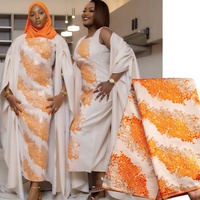 3482 Kain Brokat Afrika Baru, Kain Jacquard Mewah, Kain Damask Bunga Nigeria, Kain Brokat Berlapis Emas, Kain Brocard Oranye