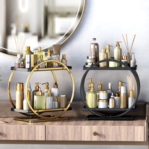 Round Cosmetic <b>Shelf</b> Carbon Steel 2 Tier <b>Desktop</b> Storage Rack For Makeup And Miscellaneous Items - Product Image 5