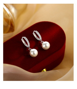 Orecchini a Cerchio con Perle in <span class=keywords><strong>Argento</strong></span> <span class=keywords><strong>925</strong></span> all'Ingrosso, Gioielli Femminili alla Moda dal Temperamento Semplice <span class=keywords><strong>e</strong></span> Raffinato, Idea Regalo di Tendenza - Product Image 5
