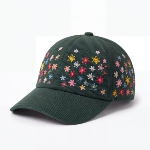 Custom Logo Leaf Design <b>Flat</b> Embroidery 6 Panel Adjustable Corduroy Baseball Cap Vintage Retro Dad <b>Hat</b> T&L Wholesale - Product Image 1