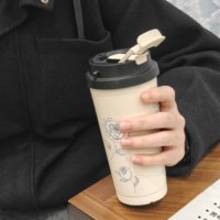 Mug à café isotherme à double paroi de 500 ml, gobelet de voyage réutilisable portable avec poignée pour boissons chaudes et froides
