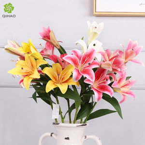 Fleurs de lys artificielles en soie, haute simulation, décoration intérieure, accessoires de mariage, couleurs bonbon jaune rose violet blanc - Product Image 4