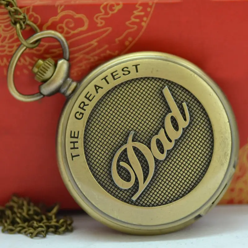 DAD letter pocket watch Men Pendant Necklace Watch Bronze Vintage Quartz Steampunk Pocket Watch necklaces