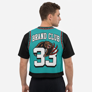 Brand Club Men's Short Sleeve Basketball Jersey Teal <b>Black</b> Contrast Trim Printed Bear Logo 33 Sporty Regular Fit - Product Image 6