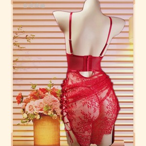 Robe de nuit sexy en dentelle romantique française, moulante, avec bretelles, transparente, à découpes, lingerie féminine rouge 043 - Product Image 3