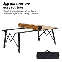 Table de camping moderne, portable, pliable, en aluminium, avec plateau en bois grainé, réglable en hauteur