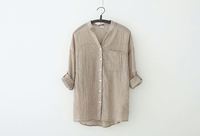 Neue Stil Damenblusen aus Baumwolle-Leinen, Langärmlig, Dünner Schnitt, Elegantes Design, Damen Blusen mit Knopfleiste und Stehkragen, Freizeit Hemd für Frauen