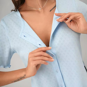 ชุดนอนผ้าฝ้ายสำหรับผู้หญิง เสื้อแขนสั้นและกางเกงขาสั้น ชุดนอนเนื้อนุ่มระบายอากาศได้ดี ไซส์ S-XXL - Product Image 1