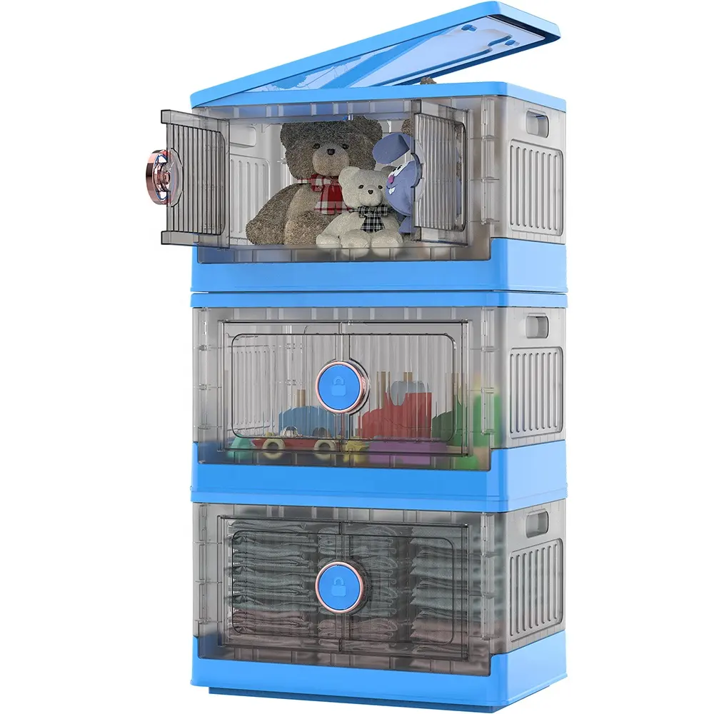 Bacs de rangement pliables à couvercle de 38L avec portes Caisses utilitaires empilables en plastique pliantes Boîtes de rangement pliables avec couvercle