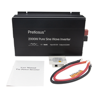 Pretiosus onduleur 2000W convertisseur de puissance solaire 12V 24V 48V onduleur à onde sinusoïdale pure double affichage numérique convertisseur de puissance domestique
