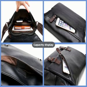 Sac messager noir personnalisé en cuir pour homme, style vintage, bandoulière croisée, en PU et nylon, avec lettres personnalisées - Product Image 3