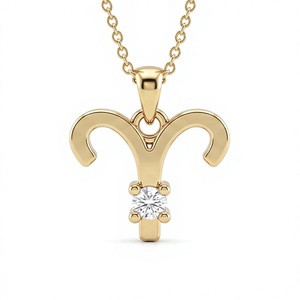 Collar de Latón Chapado en Oro de 14K con Signo Zodiacal Aries y Circonita Blanca Natural como Piedra de Nacimiento de Abril, Ideal para Regalo - Product Image 1