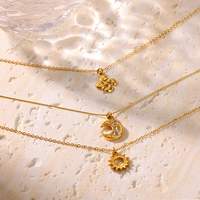 Kalung Liontin Bunga Matahari Bulan Berlapis Emas 18K dari Baja Anti Karat dengan Zirkon untuk Wanita