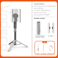 Perche à selfie extensible 1,42 m avec trépied, support de téléphone avec lumière d'appoint LED, kit ventouse, gadget portable pour selfie OEM