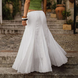 Solid Color Sweet Natural Waist Floor-Length A-Line Flowy <b>Skirt</b> with <b>Split</b> Detail Women's Summer Resort Wear - Product Image 4