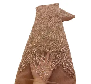 Supoo luxury mesh lace dress crystal beads fabric machine beads ricamo perline pizzo tessuto fatto a mano per abito da sposa