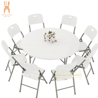 Tables de banquet rondes pliantes en plastique blanc avec structure en fer HDPE de 6, 5 et 4 pieds pour événements, fêtes, mariages, extérieur, hôtels, salles à manger et écoles