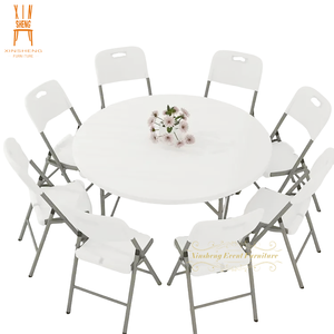 Tavoli Pieghevoli Rotondi <span class=keywords><strong>in</strong></span> <span class=keywords><strong>Plastica</strong></span> HDPE con Struttura <span class=keywords><strong>in</strong></span> Ferro, Bianchi, da 6ft, 5ft, 4ft, per Eventi, Feste, Matrimoni, Esterni, Hotel, Ristoranti, Scuole, Ingressi - Product Image 3