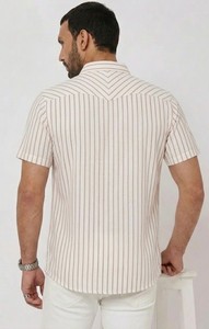 Premium Woven Linen Stripe Anti-Wrinkle Shirt for Men Casual Slim Fit Summer Wear Breathable - Product Image 3