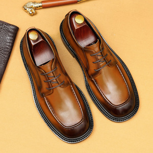 Chaussures Richelieu noires en cuir véritable à bout carré, à lacets, pour le travail et toutes les saisons, vente en gros, chaussures de mariage - Product Image 5