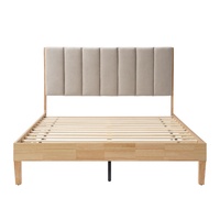 Lit plateforme Queen moderne et minimaliste avec panneau capitonné et cadre de lit brun naturel pour la maison